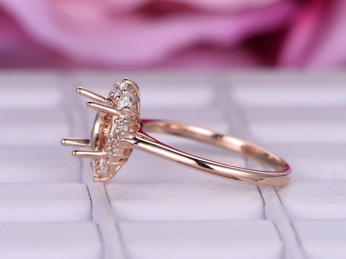 Reserved for AAA Semi Mount Ring Graduated Diamond Halo 14K Rose Gold Round 6.5mm - Lord of Gem Rings