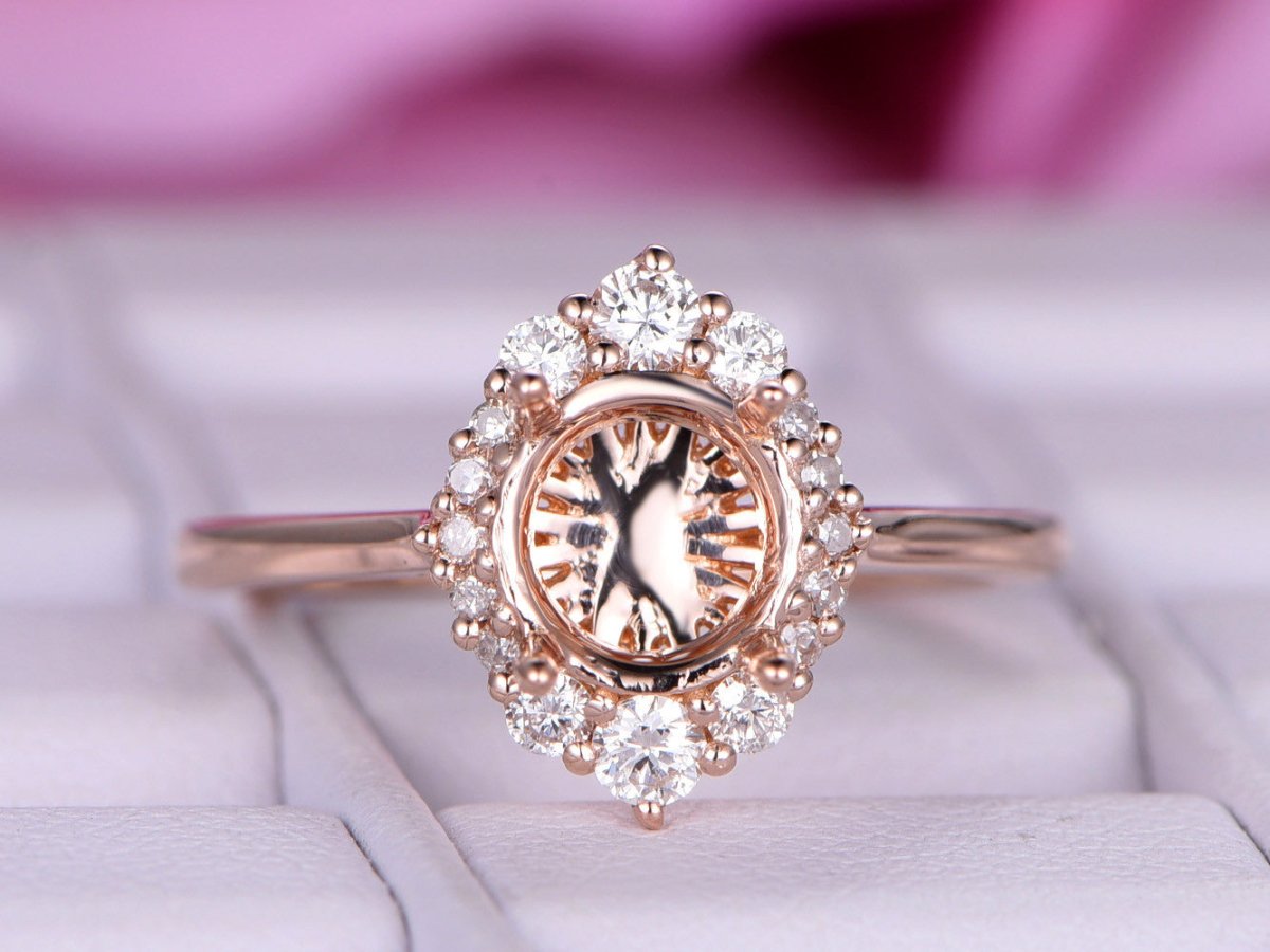 Reserved for AAA Semi Mount Ring Graduated Diamond Halo 14K Rose Gold Round 6.5mm - Lord of Gem Rings