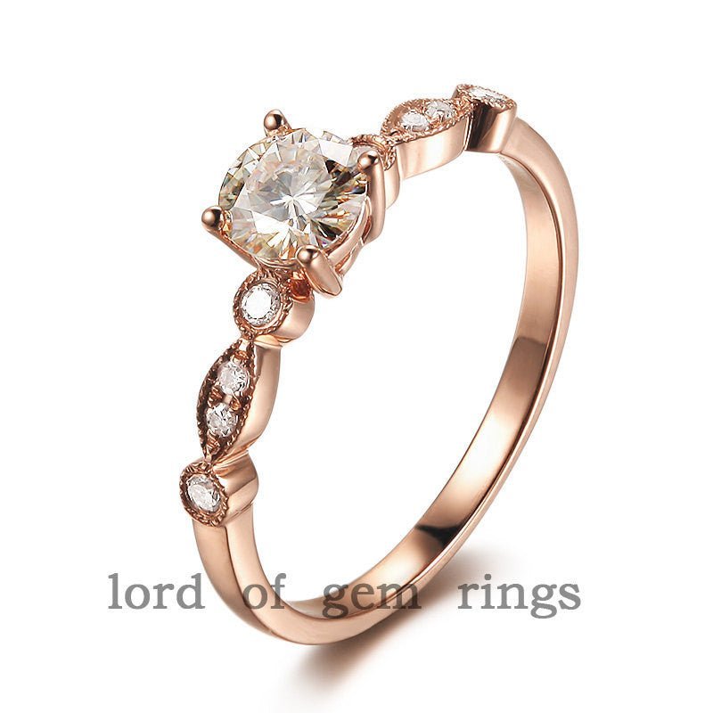 Reserved for AAA VS Diamond Semi Mount Ring 14K Rose Gold Art Deco Shank Round 7mm - Lord of Gem Rings