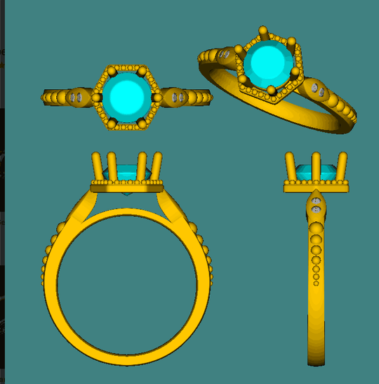 Reserved for AAA,Custom Ring Diamond Hexagon Halo 14k Yellow Gold Art Deco 6mm