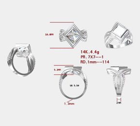 Reserved for Adam - Princess Diamond Semi Mount Engagement Ring Split Shank 14K White Gold - Lord of Gem Rings