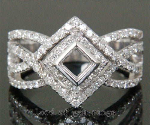 Reserved for Adam - Princess Diamond Semi Mount Engagement Ring Split Shank 14K White Gold - Lord of Gem Rings