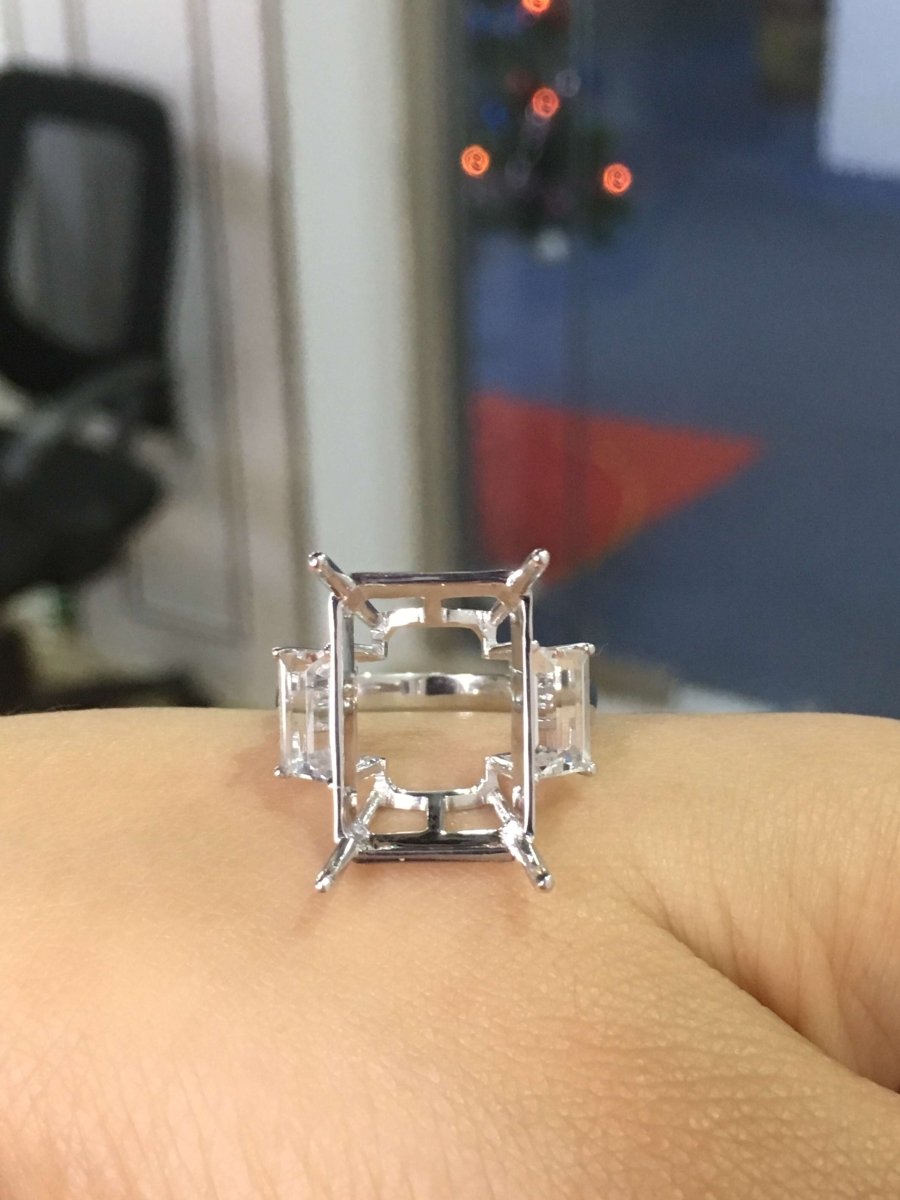 Reserved for Ailynne - Payment Plan, Diamond 14K White Gold Semi Mount Ring Emerald Cut - Lord of Gem Rings