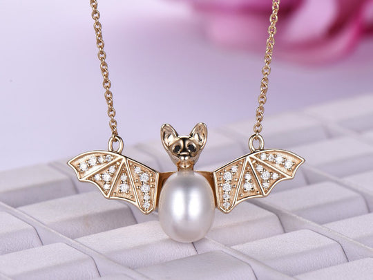 Reserved for Akov  14K Moissanite Bat Pendant and 18K Yellow Gold Chain