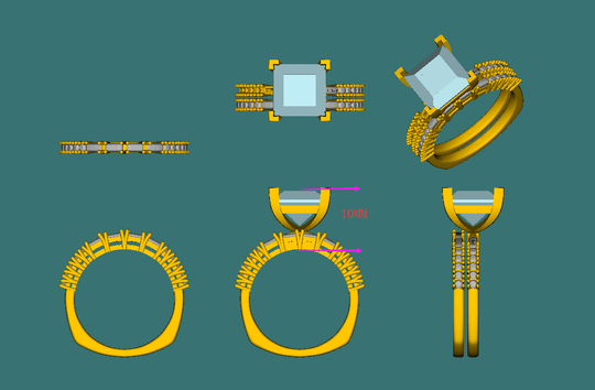 Reserved for Alexandra Princess Peach Morganite Wedding Ring  Trio Set 14K White/Rose Gold 9mm