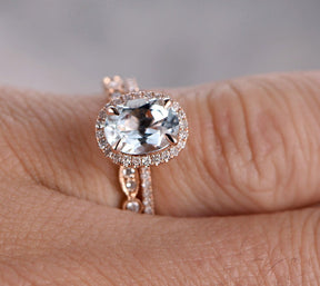 Reserved for amandajanepaiz562 Oval White Topaz Ring Set 14K White Gold - Lord of Gem Rings