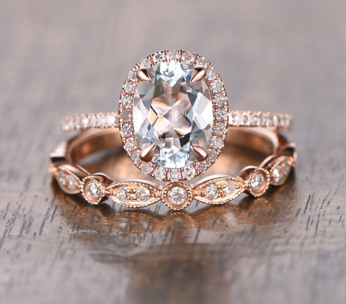 Reserved for amandajanepaiz562 Oval White Topaz Ring Set 14K White Gold - Lord of Gem Rings