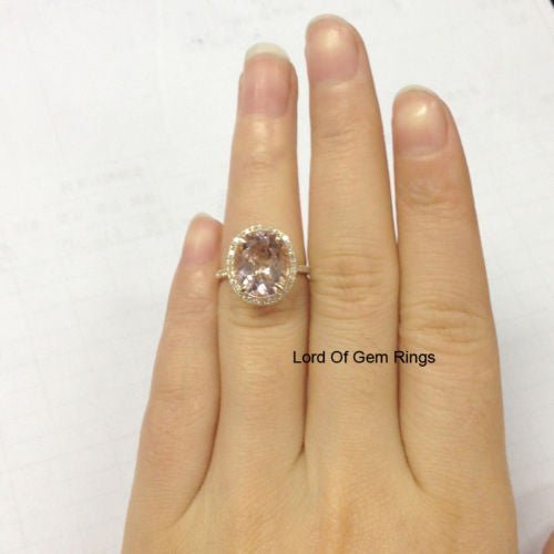 Reserved for amanfredi Oval White Morganite Engagement Ring Pave Diamond Wedding 14K Yellow Gold 7x9mm - Lord of Gem Rings