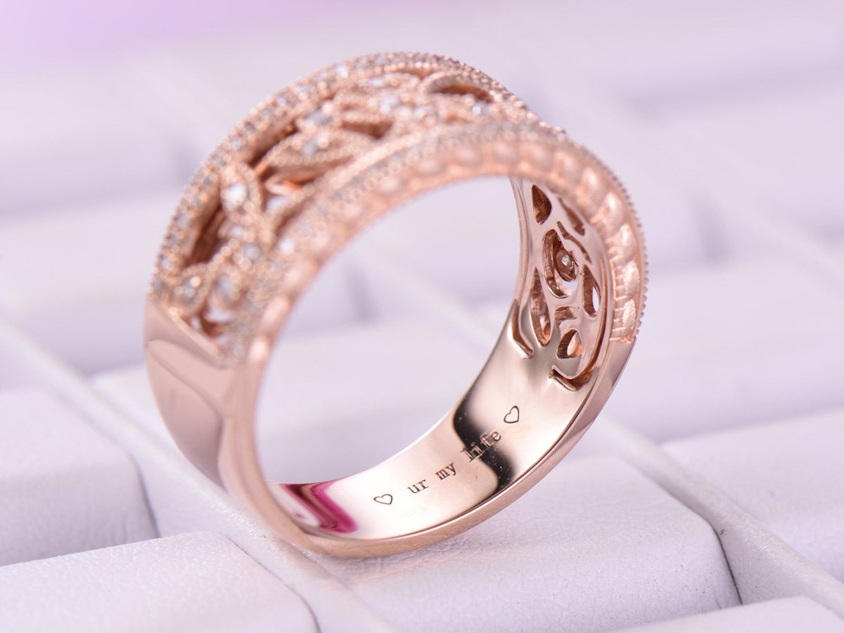 Reserved for Andile 2nd payment, Custom Moissanite Floral Wedding Ring 14K Rose Gold - Lord of Gem Rings