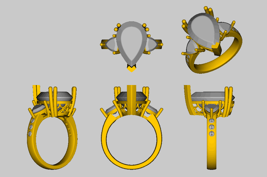 Reserved for Andile Custom Moissanite Wedding bands for  Elongated Pear amethyst and White Topaz 3-stone Ring