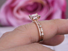 Reserved for Andrea Princess Morganite Ring United-as-One Sets 14K Rose Gold 6.5mm - Lord of Gem Rings