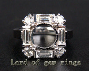 Reserved for Angela Baguette and Diamond Halo 14K White Gold Semi Mount Ring Round 5mm - Lord of Gem Rings