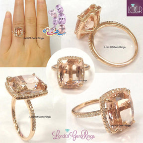 Reserved for Anna Cushion Morganite Ring Diamond 14K Rose Gold 7x9mm - Lord of Gem Rings