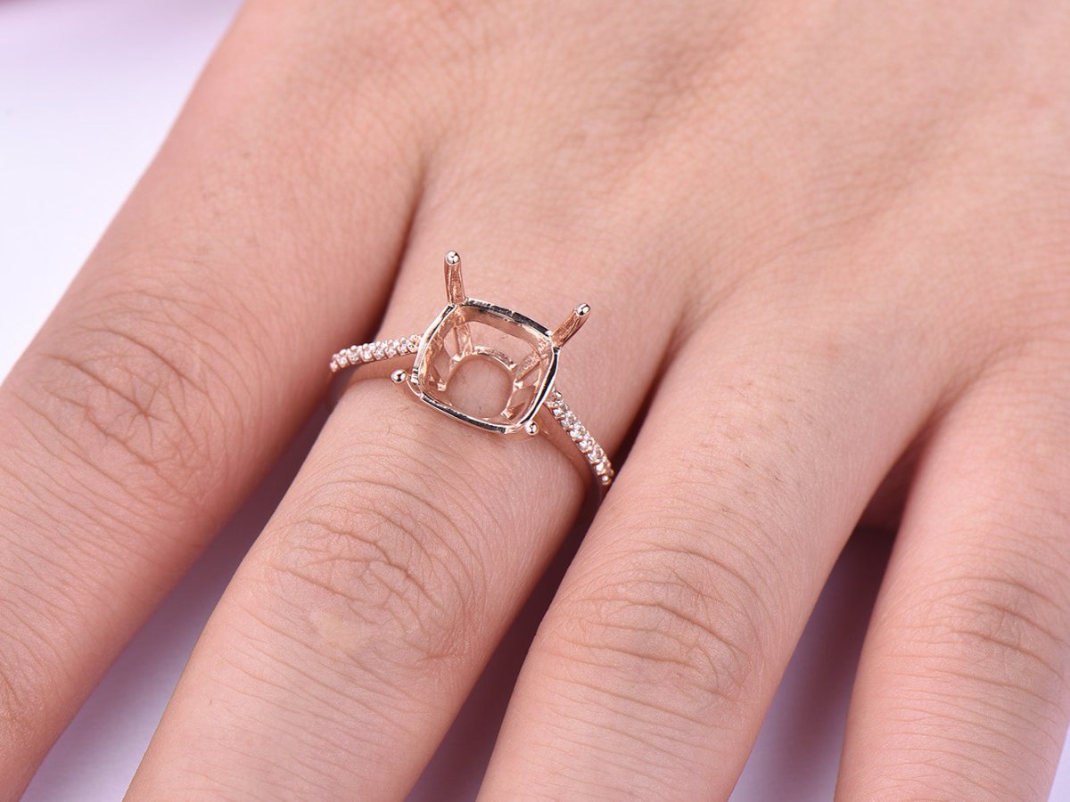 Reserved for Ashlee Custom Diamond Semi Mount Cathedra Ring 14K Rose Gold 9.5mm Cushion - Lord of Gem Rings