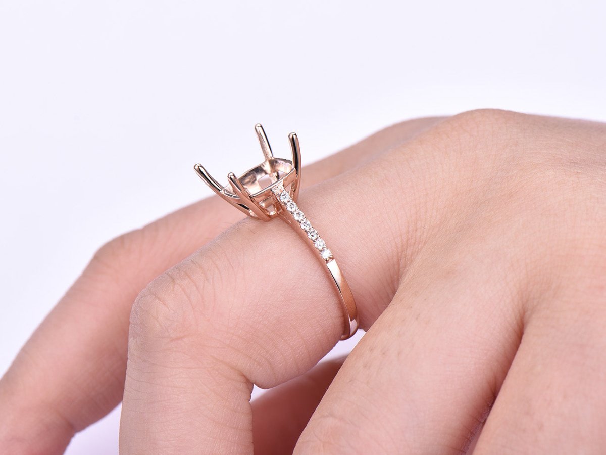 Reserved for Ashlee Custom Diamond Semi Mount Cathedra Ring 14K Rose Gold 9.5mm Cushion - Lord of Gem Rings