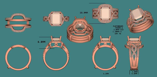 Reserved for Ashley: 7x9mm Emerald Cut Morganite Infinite Love Ring with Diamond Halo Forever together ring guards