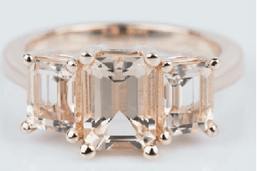 Reserved for ashley Emerald Cut Morganite Engagement trellis Ring Bridal set 14K Rose Gold - Lord of Gem Rings