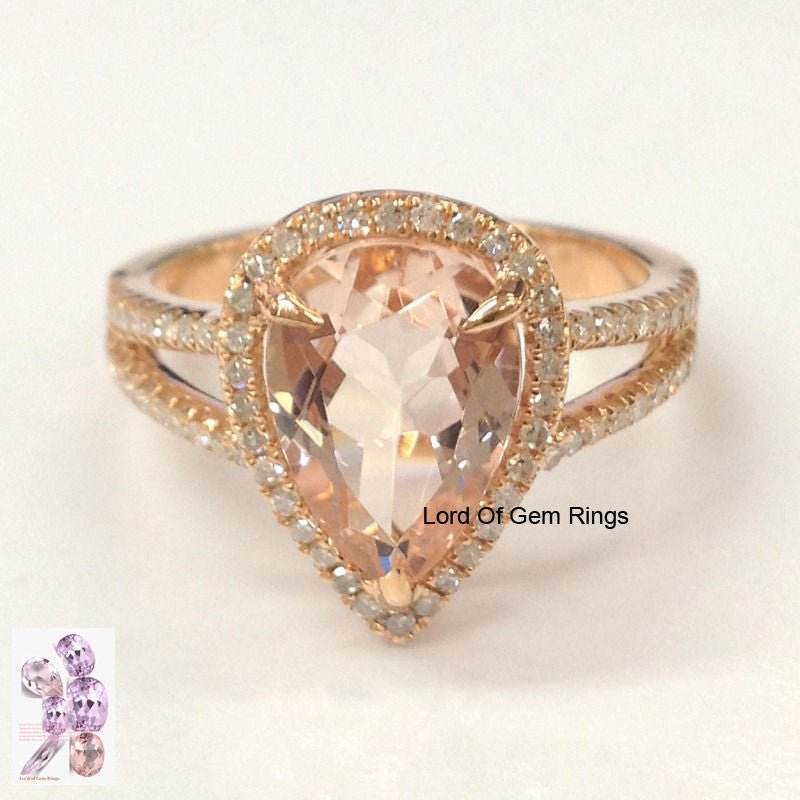 Reserved for Ashley - Matching Contour Bands for 8x12mm Pear Morganite Engagement Ring Diamond Split Shank 14K Rose Gold - Lord of Gem Rings