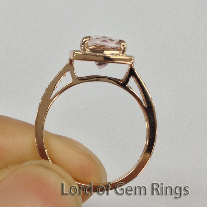 Reserved for bargainhunterhero82 Custom Pink Princess Morganite Engagement Ring Pave Diamond Halo Cathedral - Lord of Gem Rings