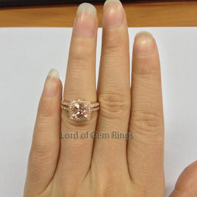 Reserved for bargainhunterhero82 Custom Pink Princess Morganite Engagement Ring Pave Diamond Halo Cathedral - Lord of Gem Rings