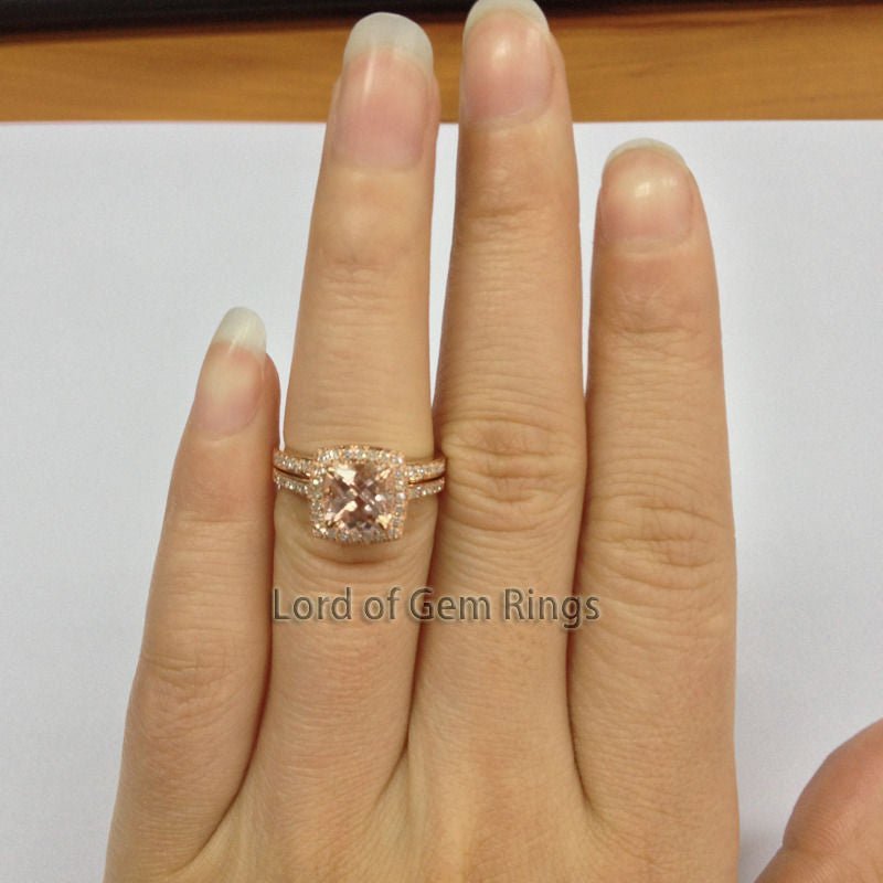 Reserved for bargainhunterhero82 Custom Pink Princess Morganite Engagement Ring Pave Diamond Halo Cathedral - Lord of Gem Rings