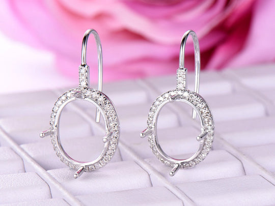 Reserved for Belgin Diamond Halo Leverback semi mount Earrings 14K white gold 10x13mm Oval