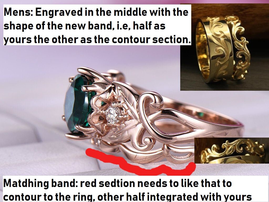 Reserved for Bella Custom Floral Matching Bands for Emerald Ring 14k Yellow Gold - Lord of Gem Rings