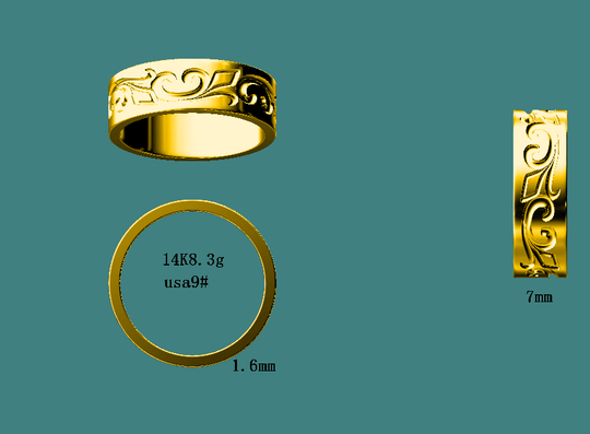 Reserved for Bella Custom Floral Matching Bands for  Emerald Ring 14k Yellow Gold