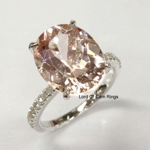 Reserved for blake242012, Oval Morganite Engagement Ring Pave  Diamond Wedding 14K White Gold 10x12mm