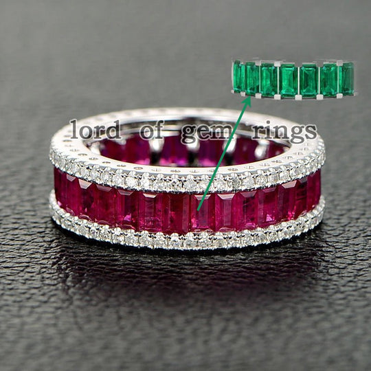 Reserved for Bobbie- Emerald Cut Emerald and Diamond Wedding Anniversary Ring 14K Yellow Gold