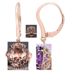 Reserved for Boris Oval Morganite leverback Earrings Milgrain 14K Rose Gold 8x10mm - Lord of Gem Rings