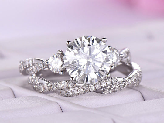 Reserved for Brandye Round Moissanite Ring Diamond Infinite Love Set 14K White Gold 8.5mm