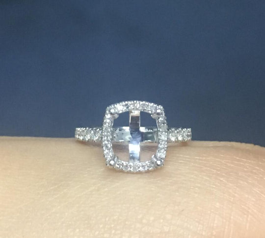 Reserved for Brian 1.5mm Diamond Shank Semi Mount Ring 18K White Gold Cushion