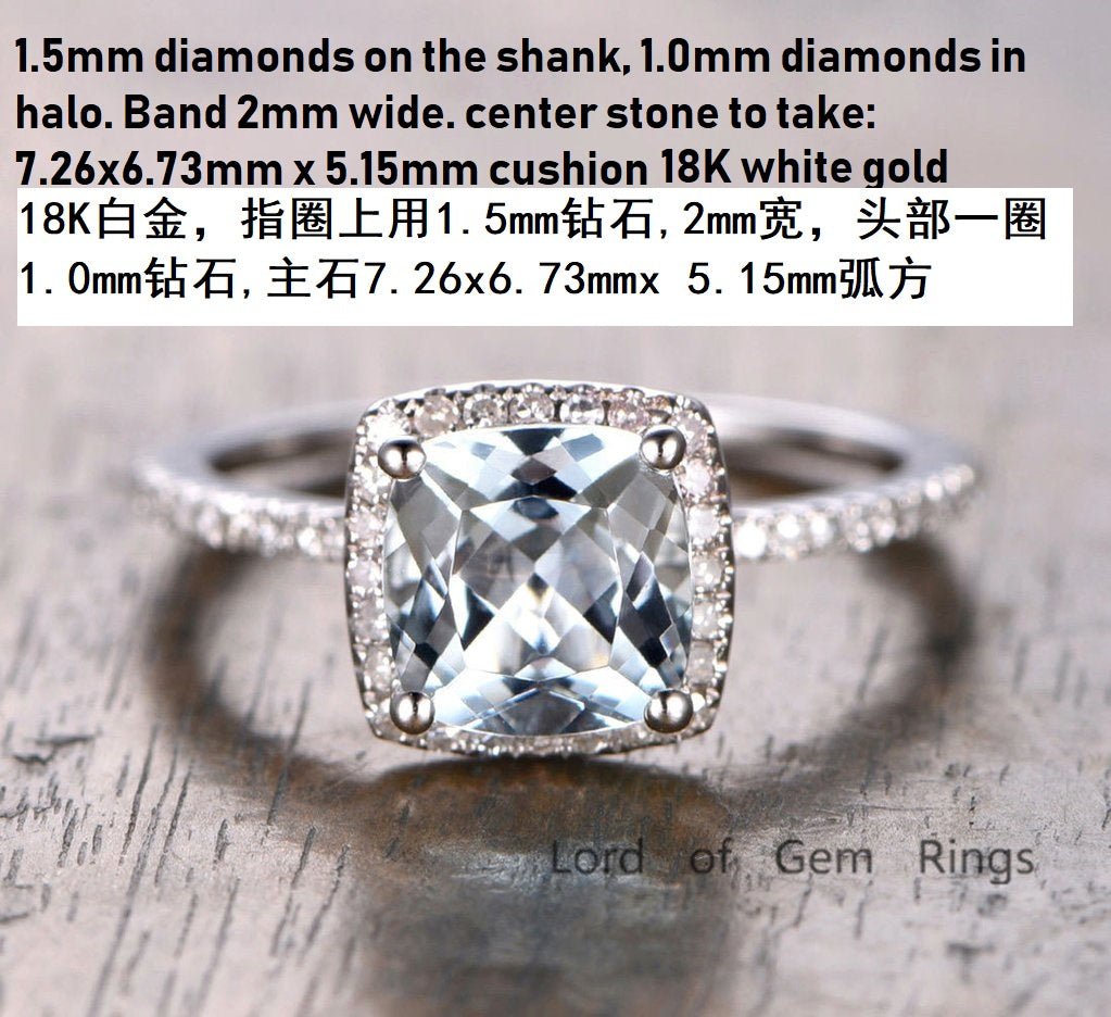 Reserved for Brian 1.5mm Diamond Shank Semi Mount Ring 18K White Gold Cushion - Lord of Gem Rings
