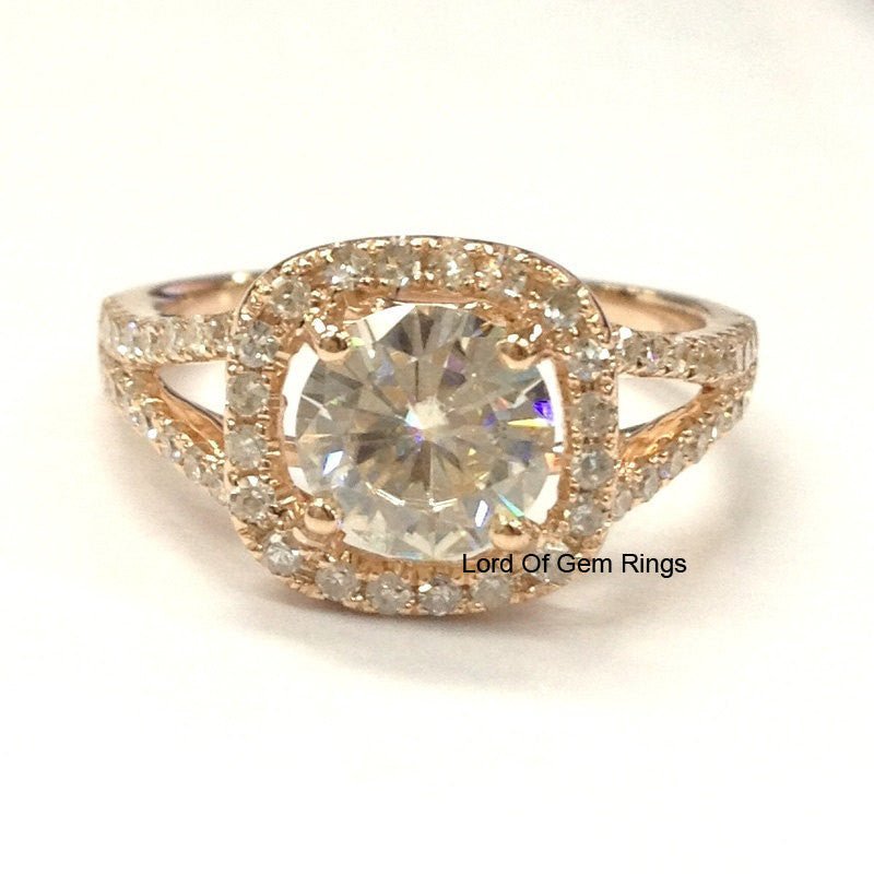Reserved for Brittany,Custom Moissanite Engagement Ring Double Halo 14K Yellow gold - Lord of Gem Rings
