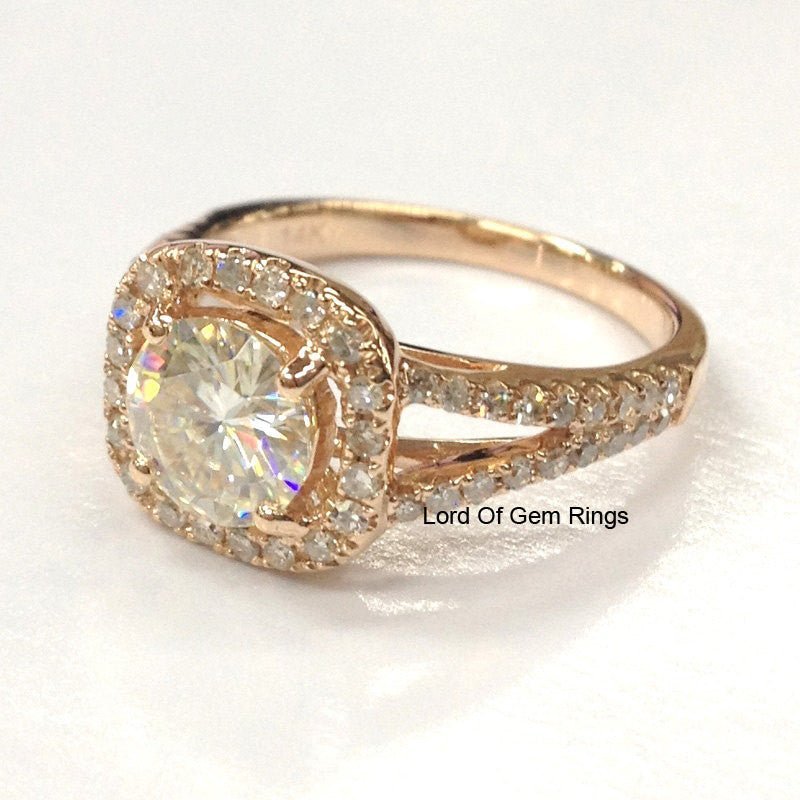 Reserved for Brittany,Custom Moissanite Engagement Ring Double Halo 14K Yellow gold - Lord of Gem Rings