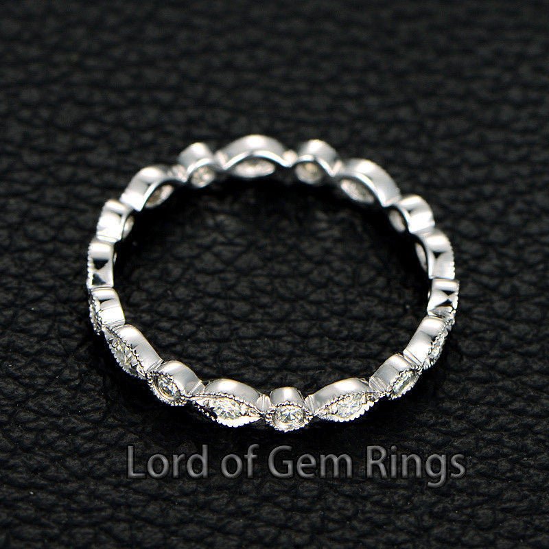 Reserved for Calandra- Aquamarine Wedding Band Eternity Anniversary Ring 14K White Gold, Bezel - Lord of Gem Rings