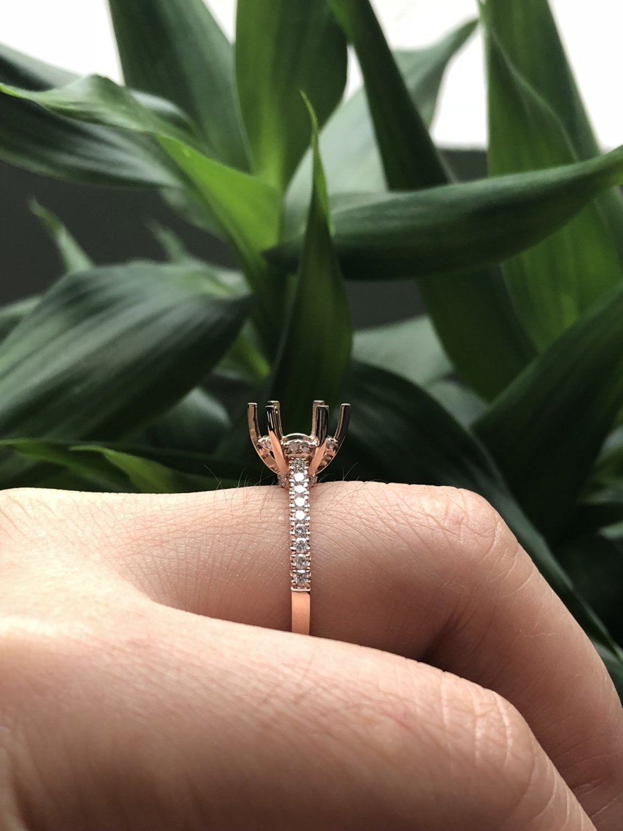 Reserved for Carolina Diamond Cathedral Semi-Mount Ring 10K Rose Gold Round 8.99mm - Lord of Gem Rings