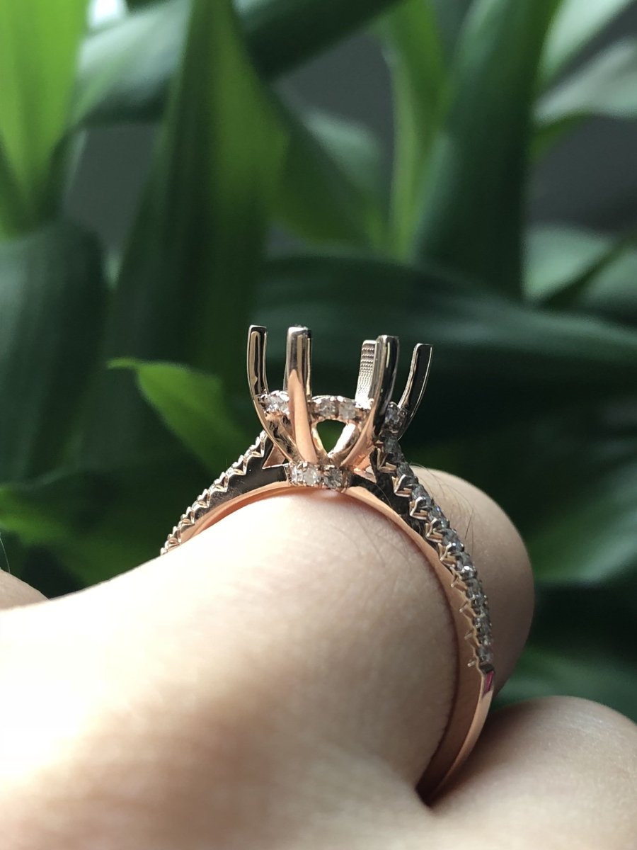 Reserved for Carolina Diamond Cathedral Semi-Mount Ring 10K Rose Gold Round 8.99mm - Lord of Gem Rings