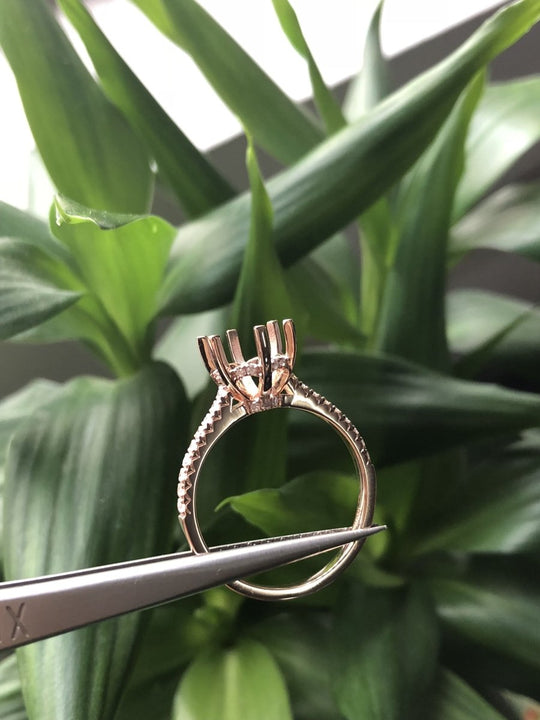 Reserved for Carolina Diamond Cathedral Semi-Mount Ring 10K Rose Gold Round 8.99mm