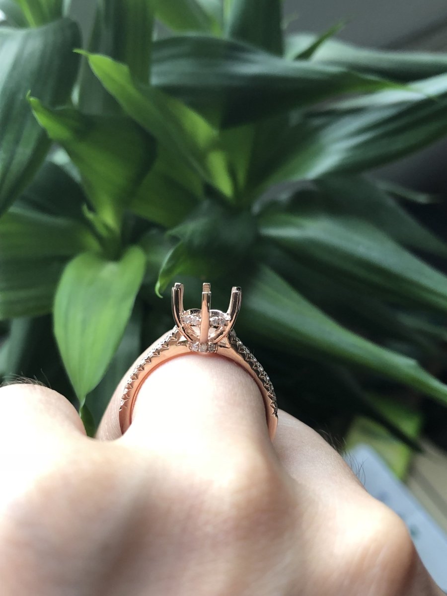 Reserved for Carolina Diamond Cathedral Semi-Mount Ring 10K Rose Gold Round 8.99mm - Lord of Gem Rings