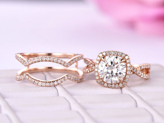 Reserved for Cassie- Round Morganite Ring Set Diamond Infinite Love Ring Guard 14K Rose Gold 7.5mm