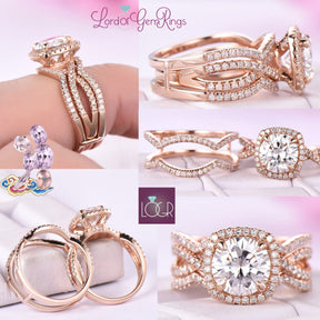 Reserved for Cassie- Round Morganite Ring Set Diamond Infinite Love Ring Guard 14K Rose Gold 7.5mm - Lord of Gem Rings