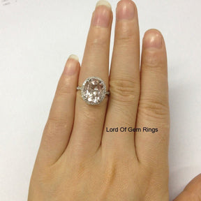 Reserved for Ceara Oval Morganite Engagement Ring Pave Diamond Halo 14K White Gold 8x12mm - Lord of Gem Rings