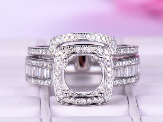 Reserved for Char, Baguette/Round Diamond Semi Mount Ring 14K White Gold