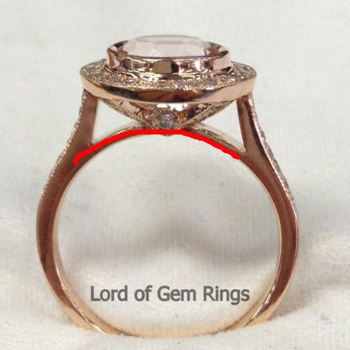 Reserved for Chris - 8mm Bezel Round Morganite Engagement Ring & Vine Pave Diamond Wedding 14K White Gold - Lord of Gem Rings