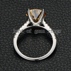 Reserved for Chris Forever Brilliant Round Moissanite Engagement cathedral Ring 14K Rose Gold - Lord of Gem Rings