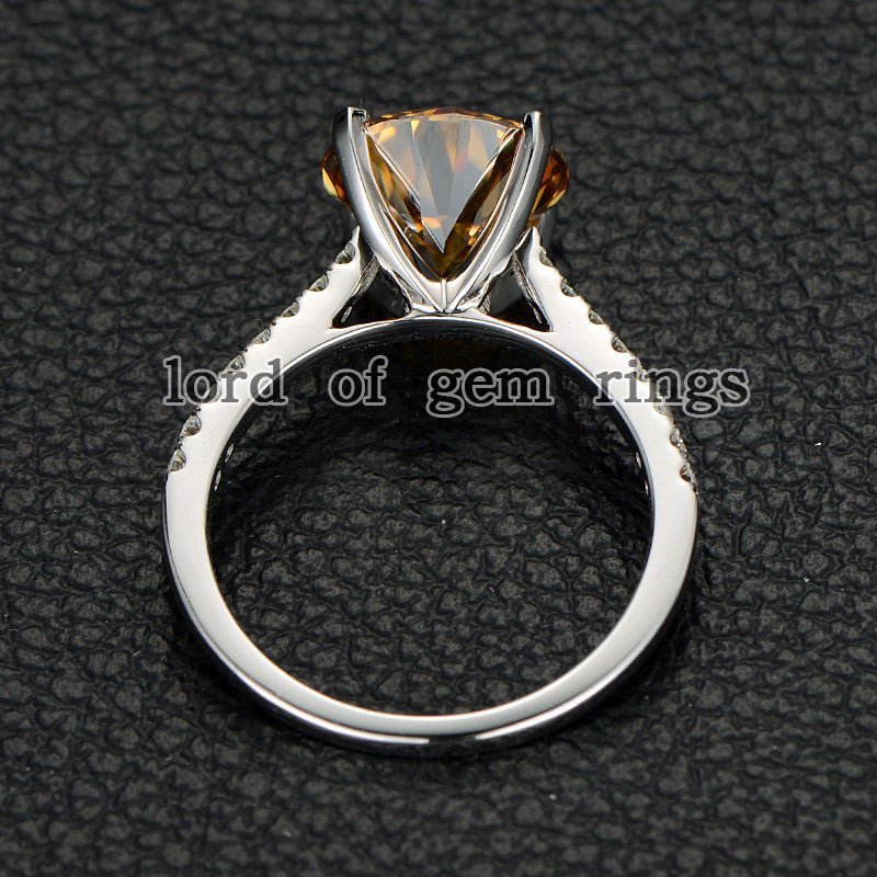 Reserved for Chris Forever Brilliant Round Moissanite Engagement cathedral Ring 14K Rose Gold - Lord of Gem Rings