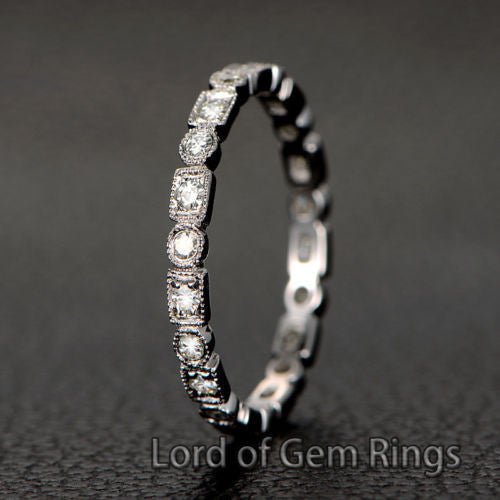 Reserved for Chris, Moissanite Wedding Band Half Eternity Ring 14K Rose Gold - Lord of Gem Rings