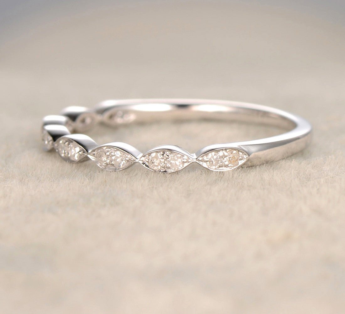 Reserved for Chris Pave Diamond Wedding Band Art Deco Half Eternity Ring 14K White Gold - Lord of Gem Rings